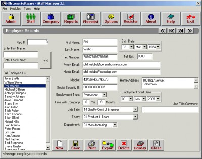 HS Staff Manager 2.1 screenshot