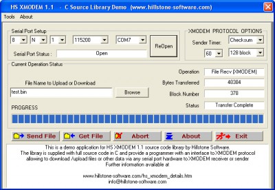 HS XMODEM C Source Library 1.0 screenshot HS XMODEM C Source Library 1.0 screenshot