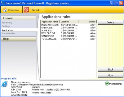 Hurricanesoft Personal Firewall 2.0.5 screenshot Hurricanesoft Personal Firewall 2.0.5 screenshot