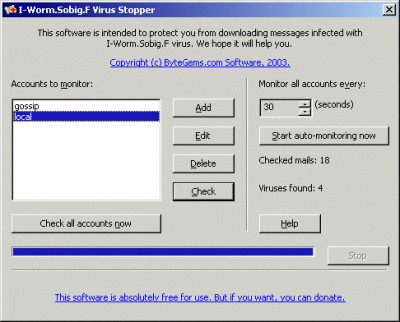 I-Worm.Sobig.F Virus Stopper 1.0 screenshot I-Worm.Sobig.F Virus Stopper 1.0 screenshot