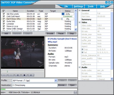 ImTOO 3GP Video Converter Platinum 3.1.2 screenshot