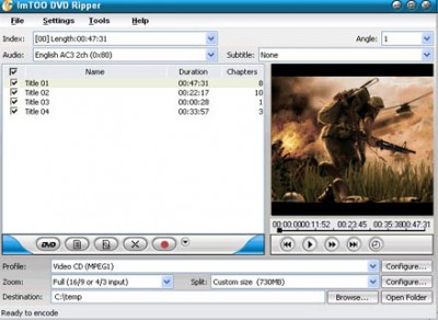 ImTOO DVD Ripper Build 2502 2.0 screenshot ImTOO DVD Ripper Build 2502 2.0 screenshot