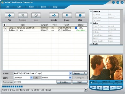 ImTOO iPod Movie Converter 3 3.8.36.070 screenshot