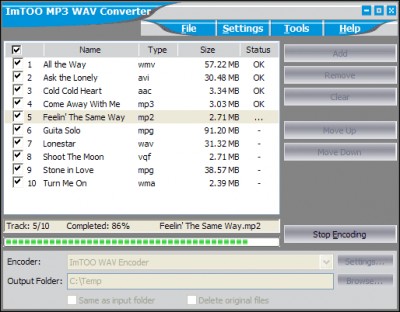 ImTOO MP3 WAV Converter 2.8.63.051 screenshot ImTOO MP3 WAV Converter 2.8.63.051 screenshot