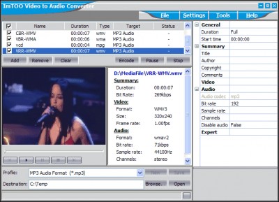ImTOO Video to Audio Converter 3.150 screenshot ImTOO Video to Audio Converter 3.150 screenshot