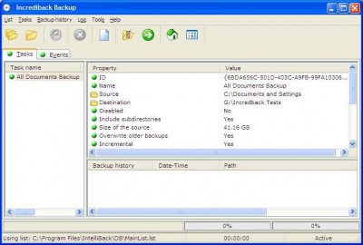 Incrediback Backup 2.25 screenshot Incrediback Backup 2.25 screenshot