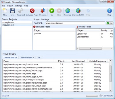 Inspyder Sitemap Creator 1.2.0 screenshot