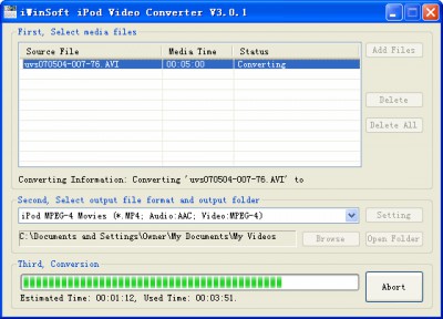 iWinSoft iPod Video Converter 3.01 screenshot