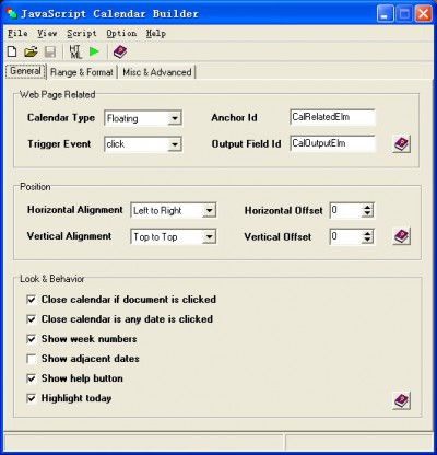 JavaScript Calendar Builder Ex 1.1 screenshot