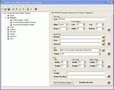 JavaScript Menu Builder Titanium 1.2 screenshot