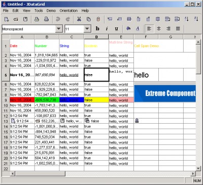 JDataGrid Spreadsheet Edition 1.9 screenshot