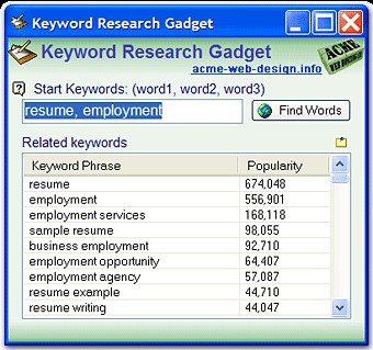 Keyword-Research-Gadget 115.102a screenshot