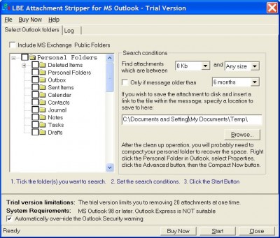 LBE Attachment Stripper for MS Outlook 3.0 screenshot LBE Attachment Stripper for MS Outlook 3.0 screenshot