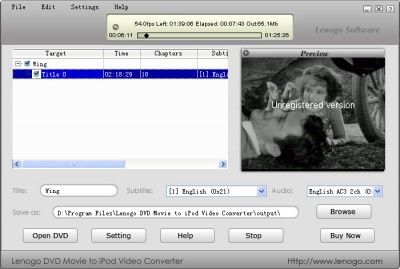 Lenogo DVD Movie to iPod VIDE0 Converter 7.522 screenshot Lenogo DVD Movie to iPod VIDE0 Converter 7.522 screenshot