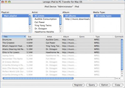 Lenogo iPod to PC Transfer for Mac 2.1.1 screenshot Lenogo iPod to PC Transfer for Mac 2.1.1 screenshot