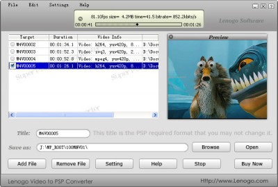 Lenogo Video to PSP Converter 4.2 screenshot Lenogo Video to PSP Converter 4.2 screenshot