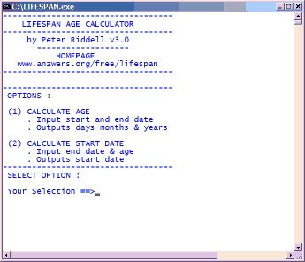 Lifespan Age Calculator by Peter Riddell 3.0 screenshot