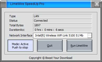 LimeWire SpeedUp Pro 4.2.3 screenshot LimeWire SpeedUp Pro 4.2.3 screenshot