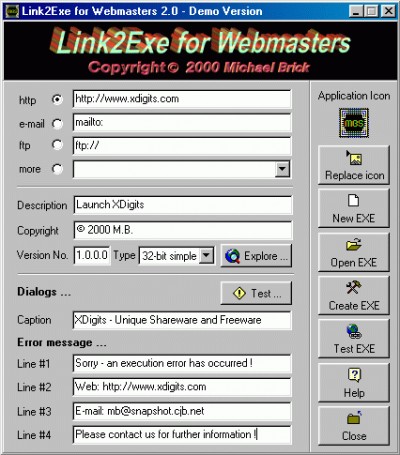 Link2Exe for Webmasters 2.1 screenshot Link2Exe for Webmasters 2.1 screenshot
