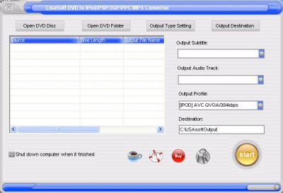 Lisa DVD to iPod PSP 3GP PPC H264 MP4 Converter 5.3 screenshot