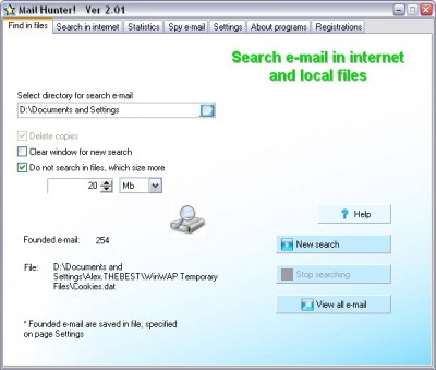 MailHunter 2.08 screenshot MailHunter 2.08 screenshot