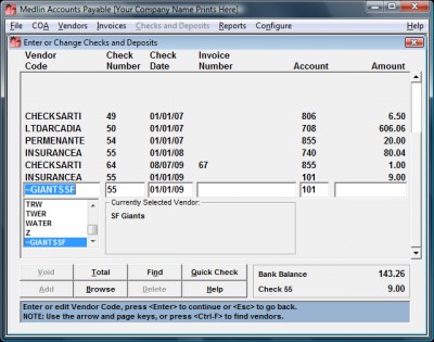 Medlin Accounts Payable 2007 screenshot Medlin Accounts Payable 2007 screenshot