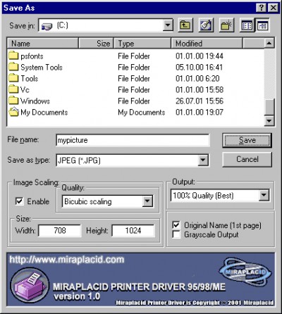 Miraplacid Printer Driver 95/98/ME 1.0 screenshot