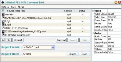 MMshall FLV MP4 Video Converter 1.55 screenshot MMshall FLV MP4 Video Converter 1.55 screenshot