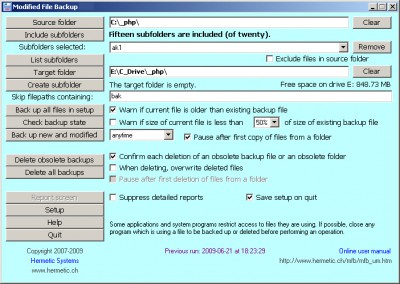 Modified File Backup 9.32 screenshot