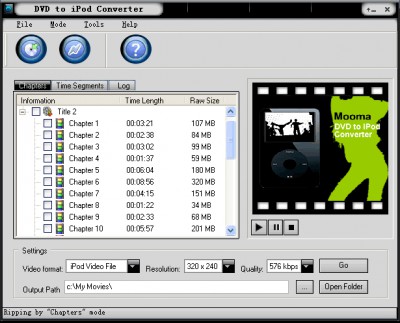 Mooma DVD to iPod Converter 2.20 screenshot Mooma DVD to iPod Converter 2.20 screenshot
