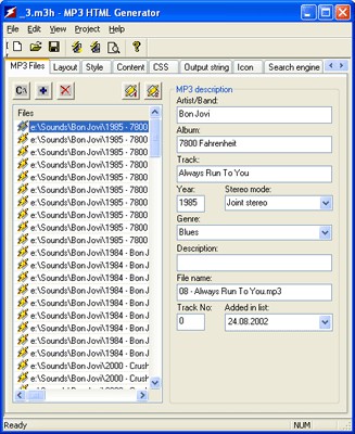 MP3 HTML Generator 3.08 screenshot MP3 HTML Generator 3.08 screenshot