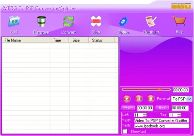 MPEG To PSP Converter/Splitter 1.00 screenshot MPEG To PSP Converter/Splitter 1.00 screenshot