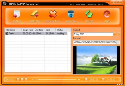 MPEG To PSP Converter 1.00 screenshot
