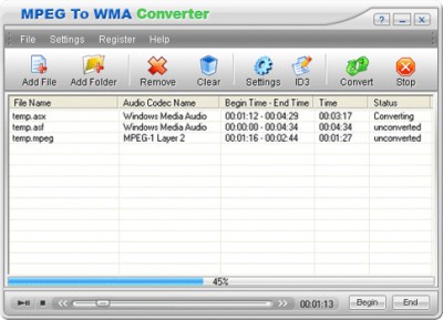 MPEG To WMA Converter 1.00 screenshot