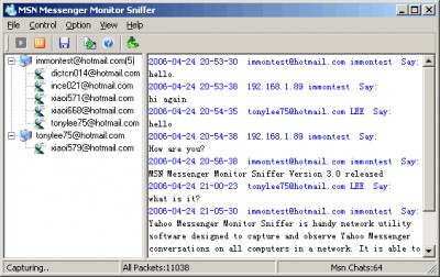 MSN Messenger Monitor Sniffer 3.0 screenshot MSN Messenger Monitor Sniffer 3.0 screenshot