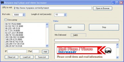 Mypace Mp3 Plays Increaser 1.0 screenshot Mypace Mp3 Plays Increaser 1.0 screenshot