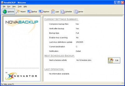 NovaBACKUP Professional Edition 7.3.1.2 screenshot