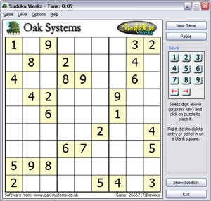 Oak Systems Sudoku 2.1 screenshot Oak Systems Sudoku 2.1 screenshot