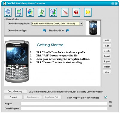 OneClick BlackBerry Video Converter 1.04 screenshot