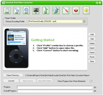 OneClick iPod Video Converter 1.02 screenshot OneClick iPod Video Converter 1.02 screenshot