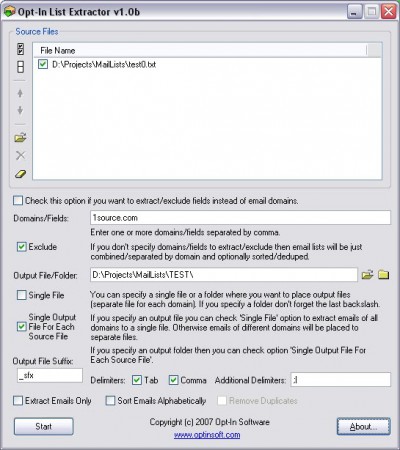 Opt-In List Extractor 1.0b screenshot Opt-In List Extractor 1.0b screenshot