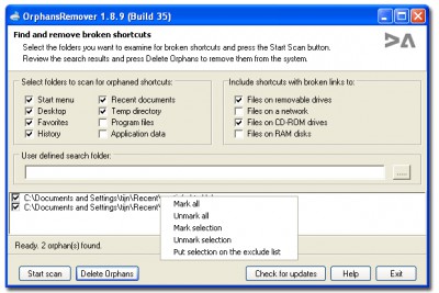OrphansRemover 1.8.9 screenshot