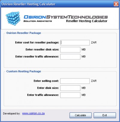 Osirion System Technologies Reseller Hosting Calcu 1 screenshot Osirion System Technologies Reseller Hosting Calcu 1 screenshot