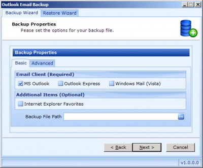 Outlook Email Backup 1.00.2.0 screenshot Outlook Email Backup 1.00.2.0 screenshot
