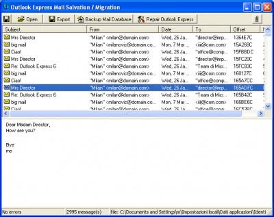 Outlook Express Mail Salvation Migration 1.0 screenshot