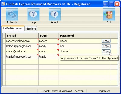 Outlook Express Password Recovery 1.0c screenshot Outlook Express Password Recovery 1.0c screenshot