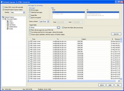 Outlook Express To HTML Converter 1.2 screenshot Outlook Express To HTML Converter 1.2 screenshot
