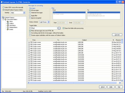 Outlook Express To HTML Converter 1.2 screenshot Outlook Express To HTML Converter 1.2 screenshot