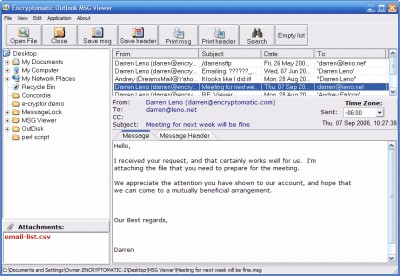 Outlook MSG File Viewer and Attachment E 2.2 screenshot Outlook MSG File Viewer and Attachment E 2.2 screenshot