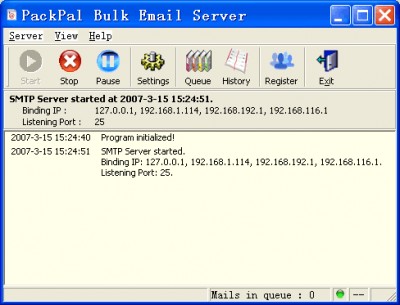 PackPal Bulk Email Server 3.1 screenshot PackPal Bulk Email Server 3.1 screenshot